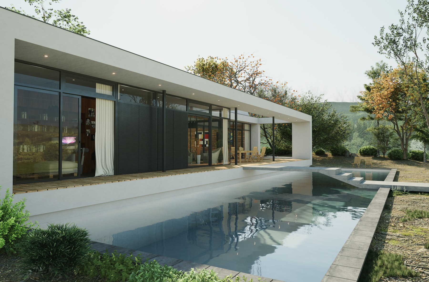 Modern Spanish villa exterior with swimming pool